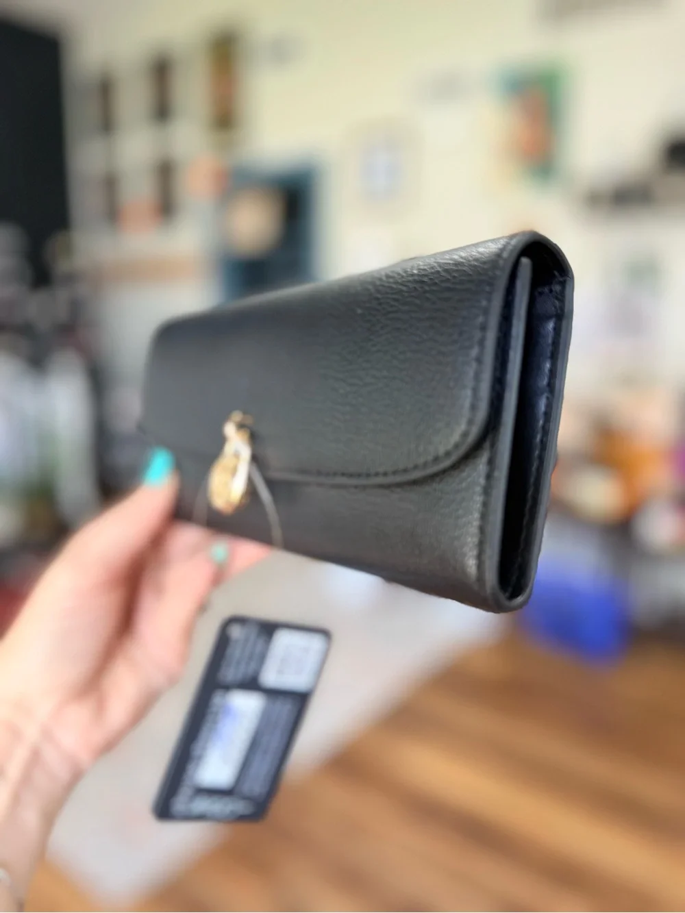 Michael Kors Black Pebbled Leather Wallet with Gold MK Charm NWT